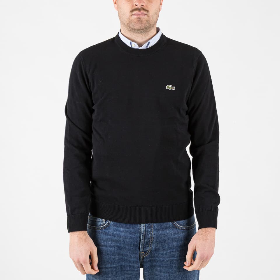 Monochrome Crew Neck Cotton Sweater - Lacoste - Maglie