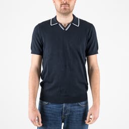 Tipped Knitted Open Collar Polo Shirt - 1