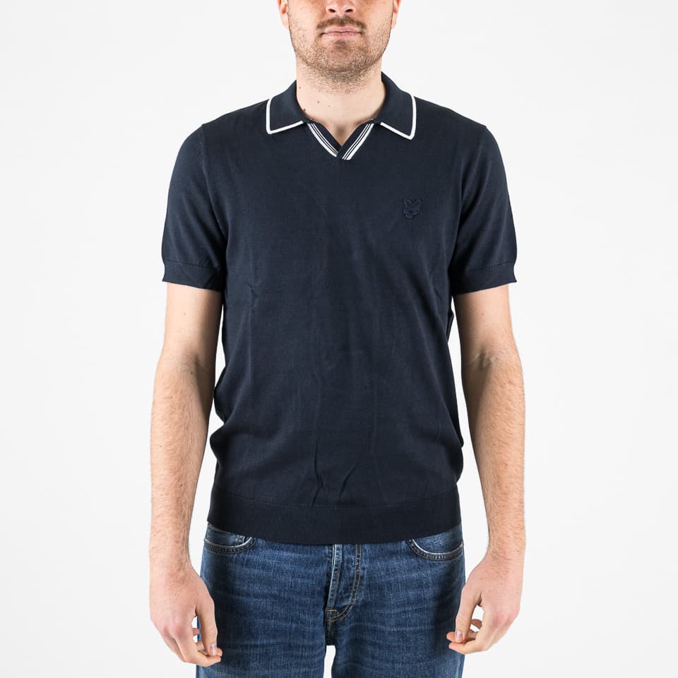 Tipped Knitted Open Collar Polo Shirt - Lyle & Scott - Polo