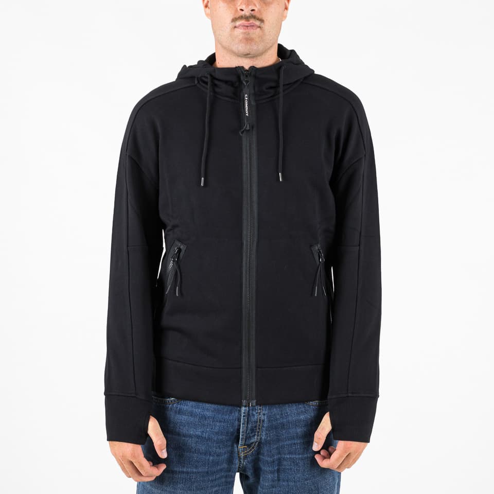 Diagonal Raised Fleece Goggle Zipped Hooded Sweatshirt - 1